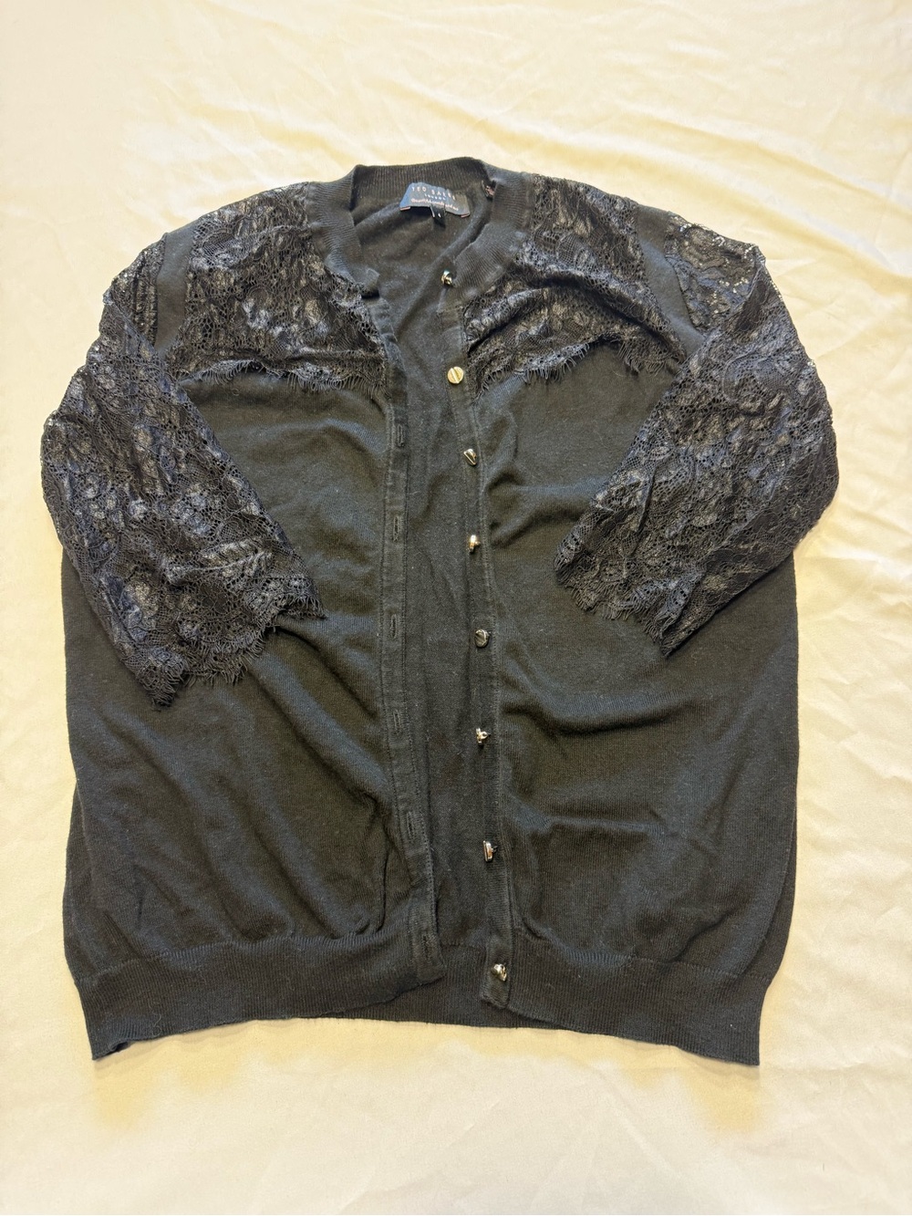 Ted Baker London Black Lace-Sleeve Button-Up Cardigan